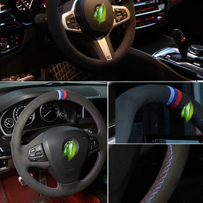 Hand-stitched tumbled leather steering wheel cover for Chery